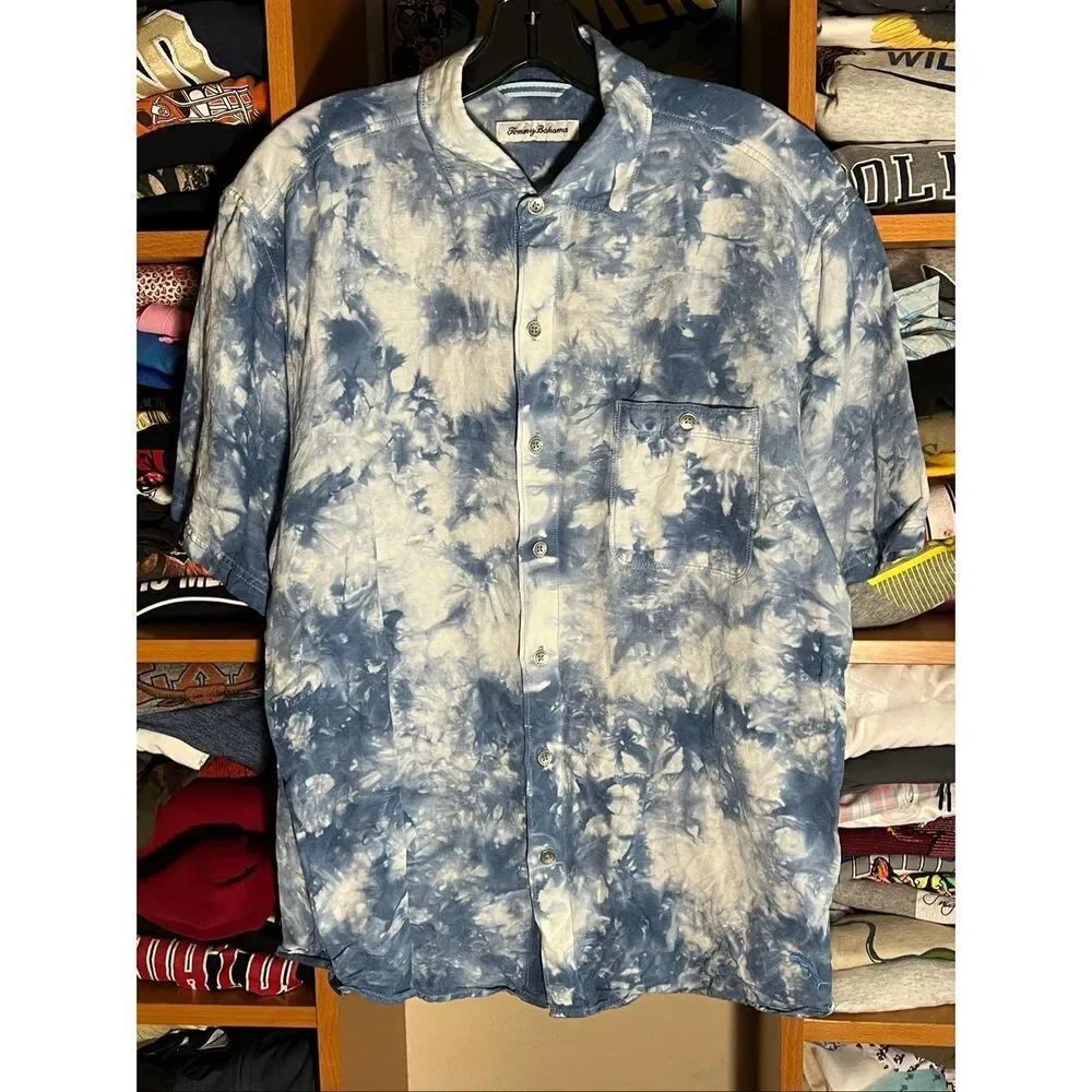 Tommy Bahama Men’s Tie Dye Linen Blend Short Sleeve Button Shirt Medium
